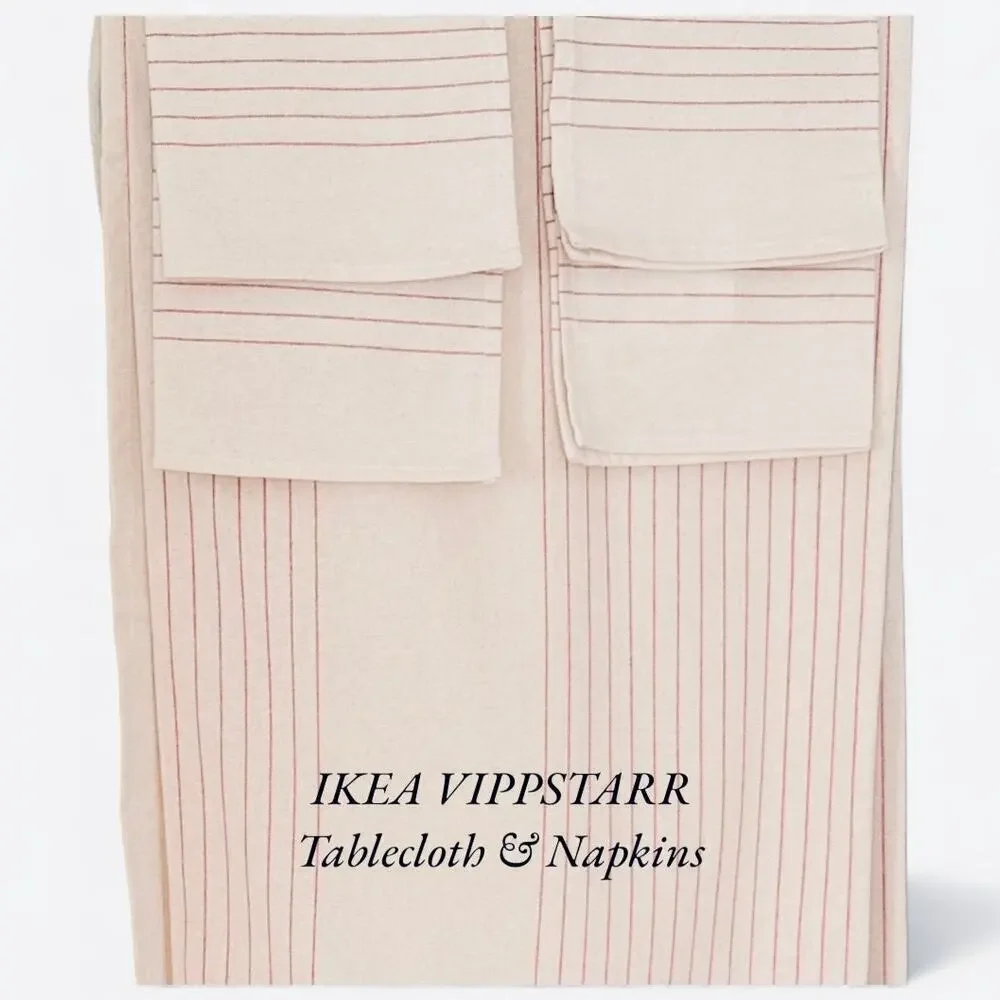 IKEA VIPPSTARR Beige & Red Striped Tablecloth & Napkins (Last One)